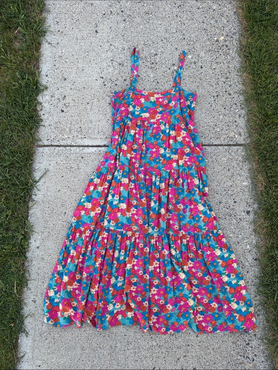 NATURAL LIFE Dresses & Skirts - NATURAL LIFE Teal Floral Dress with Pink & Blue Blooms Sz Extra Small